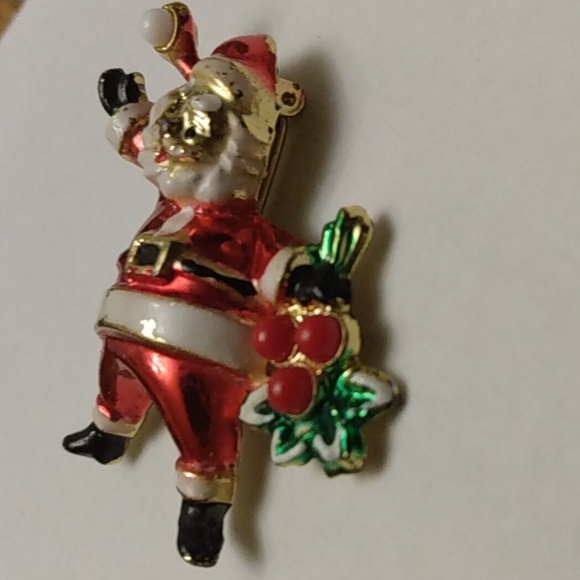 Christmas Fun Brooch Lot of 3 Santa, Ornament, Cat Red Green Goldtone - Picture 6 of 11